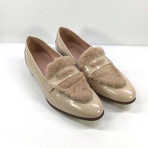 J. Crew academy leather faux fur loafer style k2691 cream almond color women 8